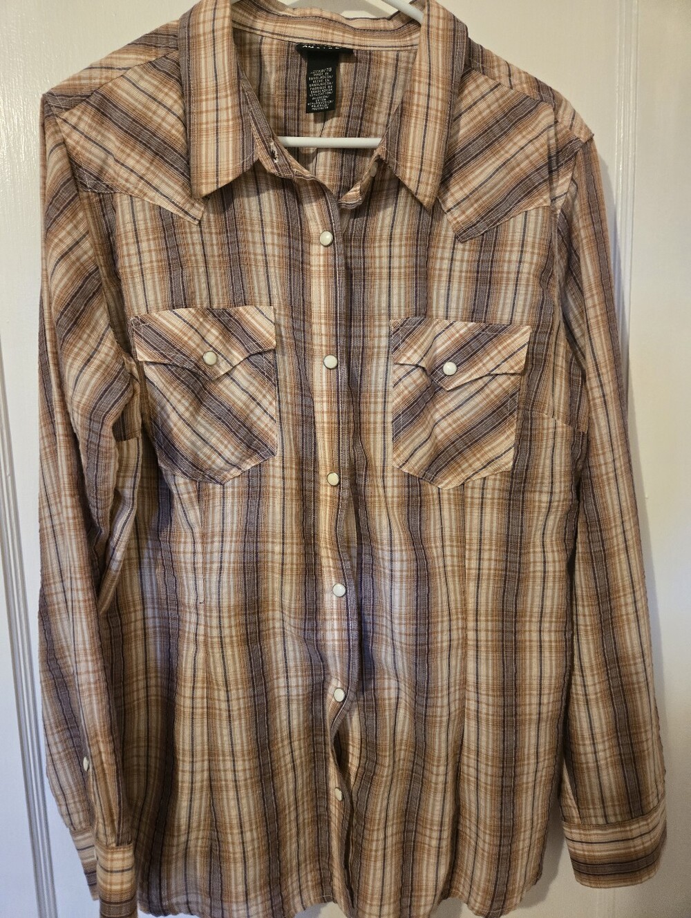 Womens Western Wrangler Snap Button Up Long sleeve Shirt XL